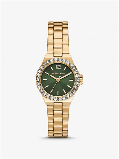 michael kors mini lennox pavé gold-tone watch|lennox mini watch.